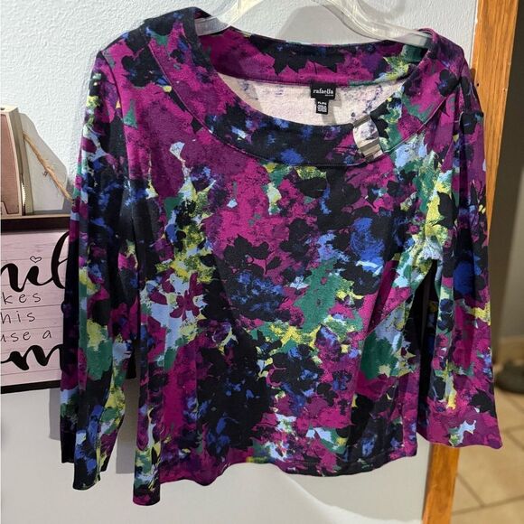 Rafaella 3/4 Sleeve Top Size Petite Large Multi Color - Picture 2 of 6